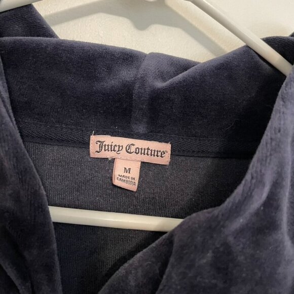 JUICY COUTURE Embellished Velour Hoodie Jacket Navy Blue w/ Back Sequin Logo Y2K - Picture 5 of 14